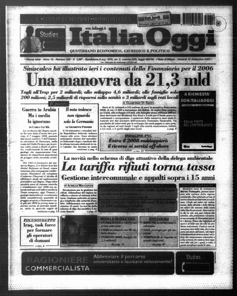 Italia oggi : quotidiano di economia finanza e politica